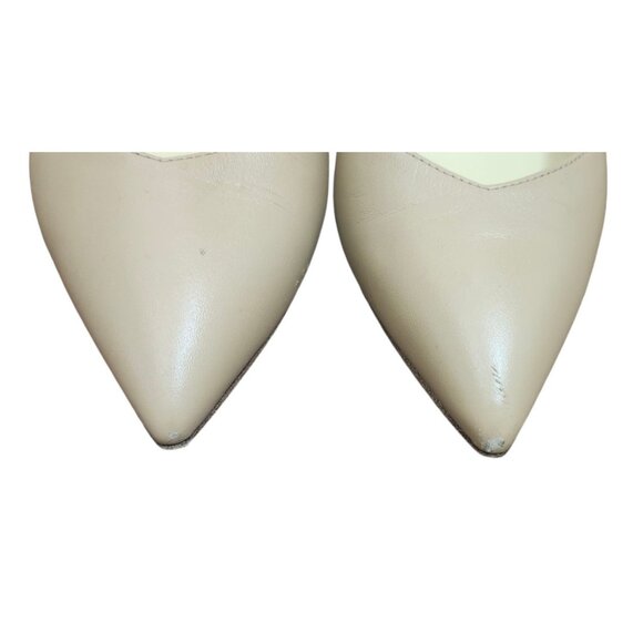 Sarah Flint Beige Leather Block Heel Pumps 39.5 Tortoise Heel Pointed Toe Italy - Picture 4 of 16